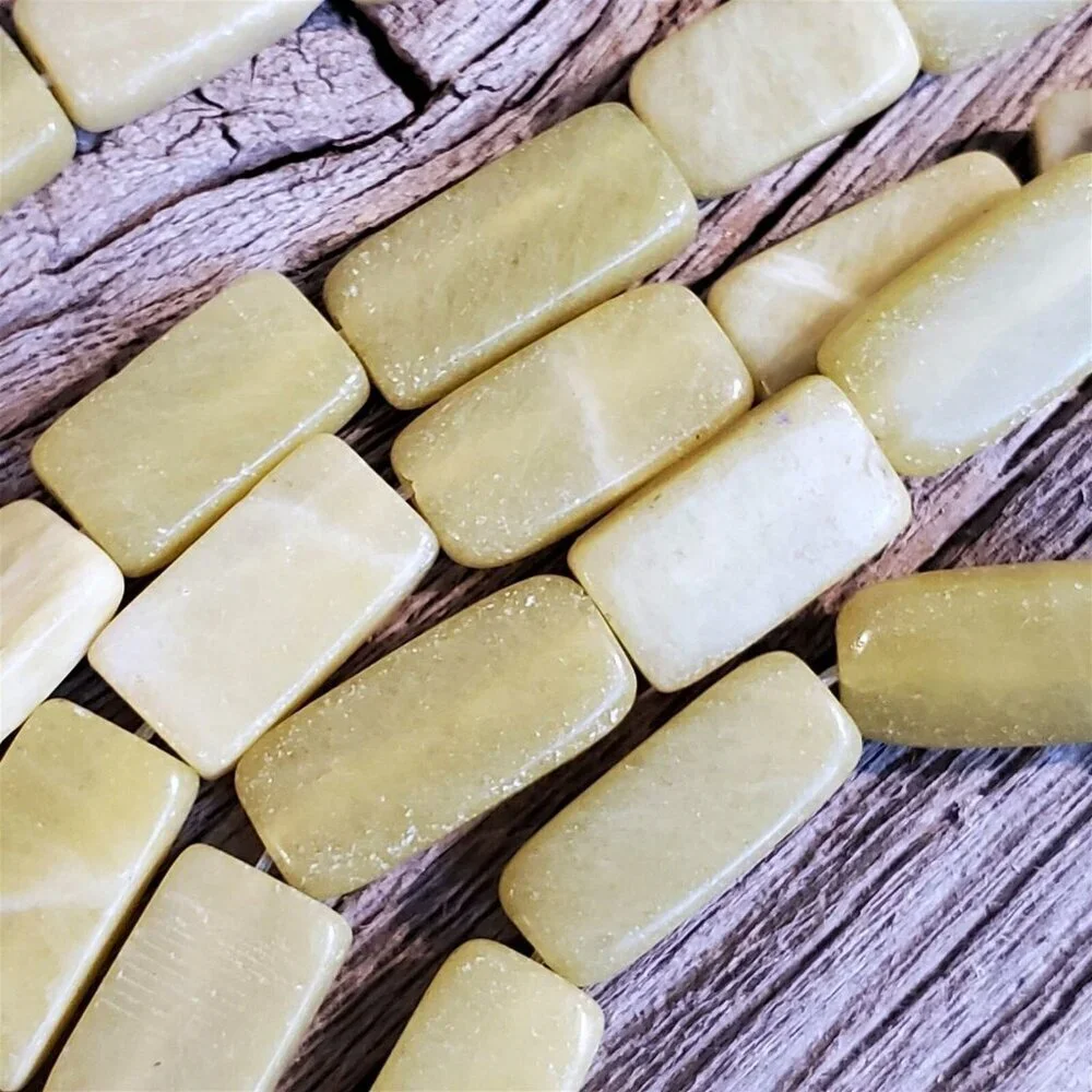 Full Strand Hand Cut Olive Olivine New Jade Flat Rectangle Gemstone Beads
